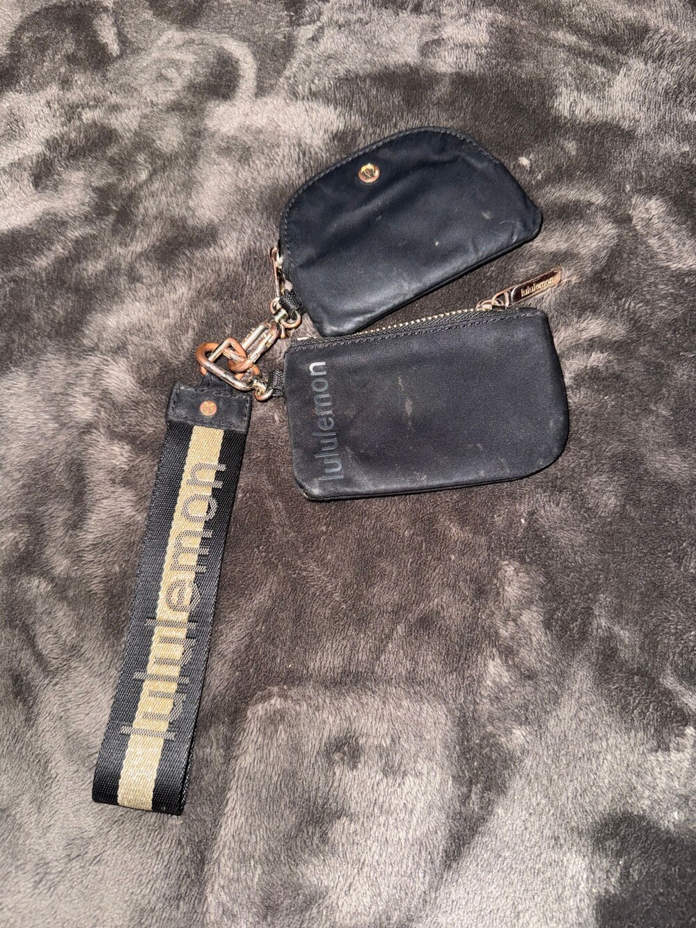 Lululemon Dual Pouch Wristlet Black and Gold